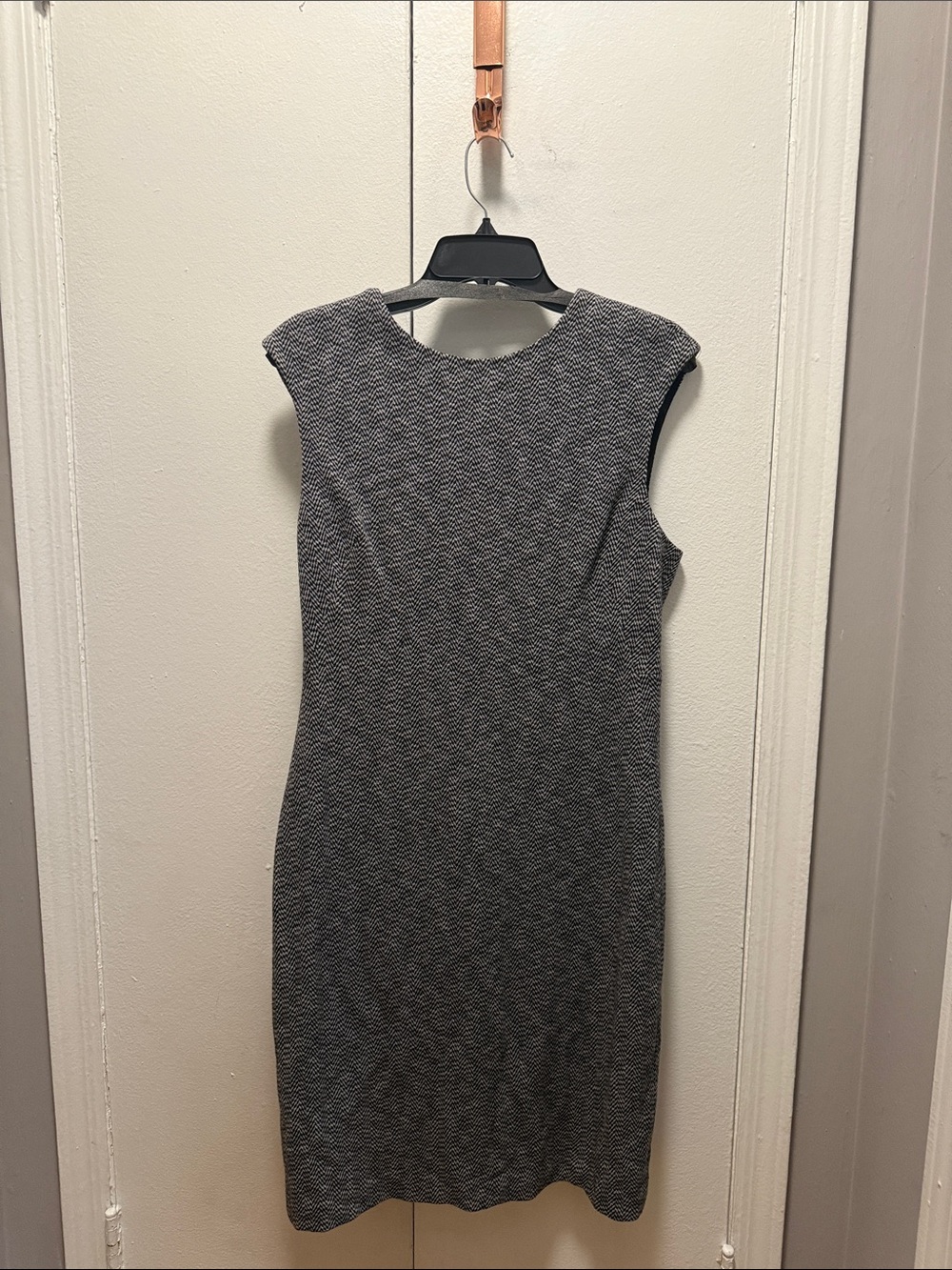 Theory Gray and Black Textured Midi Sheath Dress